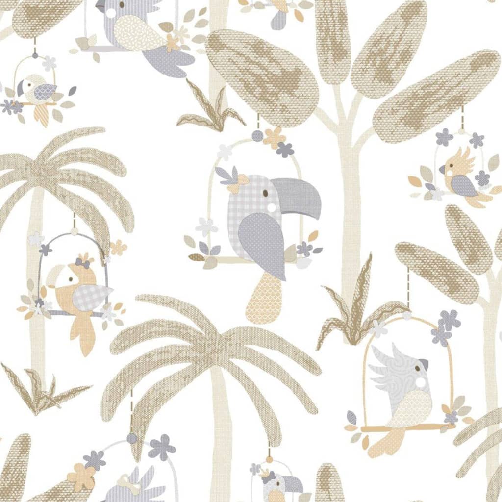 Noordwand tapet mondo baby animals birds trees hvid og beige